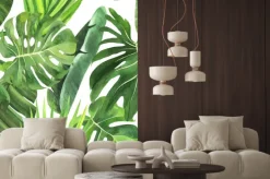 Naklejka: Zielone liście monstery i palmy malowane akwarelą