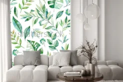 Naklejka: Zielone tropikalne liście na białym tle