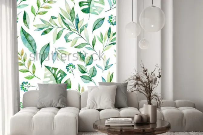 Naklejka: Zielone tropikalne liście na białym tle