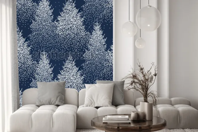 Naklejka: Zima wzoru wzoru i jedlinowych połączeń i sosnami w śniegu. las