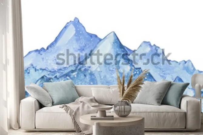 Naklejka: Zimowa ilustracja góry w stylu akwareli