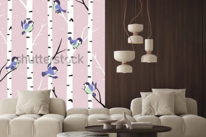 Naklejka: Zimowy wzór z wspaniałe cycki i brzozy.