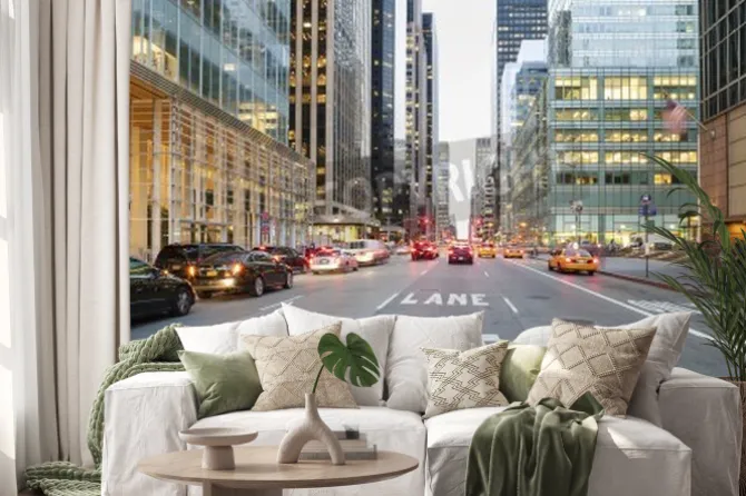 Naklejka: Zmierzch w downtown w nowym jorku, usa