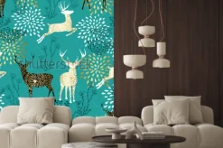 Naklejka: Złożony wzór wzoru z złocistą reniferową i boho styl natury dekoracyjnej