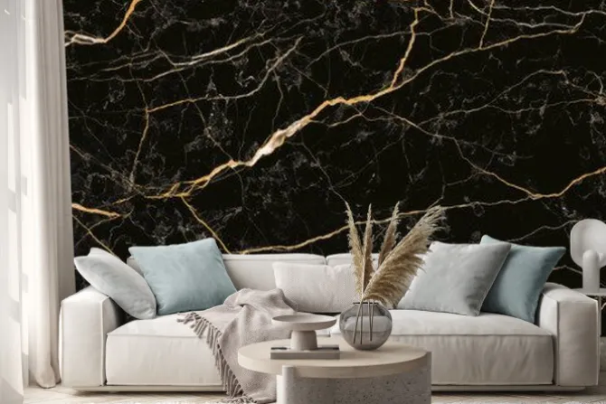 Naklejka: Złote akcenty na czarnym marmurze