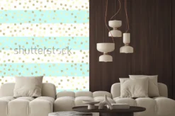 Naklejka: Złote błyszczące krople na turkusowych i białych paskach. bezszwowe