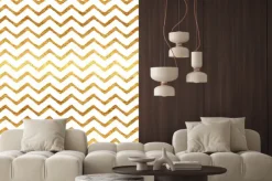Naklejka: Złoto faux folia chevron metallic białe tło wzór