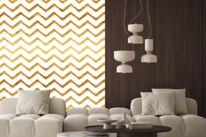 Naklejka: Złoto faux folia chevron metallic białe tło wzór
