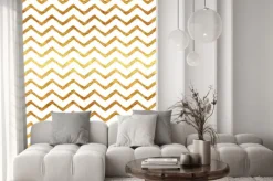 Naklejka: Złoto faux folia chevron metallic białe tło wzór