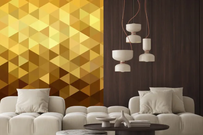 Naklejka: Złoty wzór low poly geometria trójkąta fantazyjne