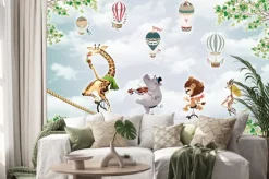 Naklejka: Zwierzęta z zoo na monocyklach jadące po linie