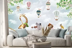 Naklejka: Zwierzęta z zoo na monocyklach jadące po linie