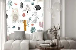 Naklejka: Zwierzątka w lesie w stylu skandynawskim dla dzieci