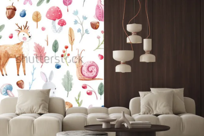 Naklejka: Zwierzątka wśród listków i grzybów