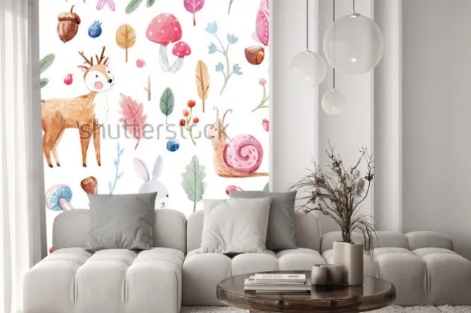 Naklejka: Zwierzątka wśród listków i grzybów