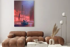 Obraz: ? aglówka na pla? y przeciwko opuszczonych budynków w morzu o