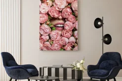 Obraz: A female smile with beautiful teeth and pink lipstick is covered