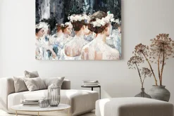 Obraz: A group of beautiful graceful ballerinas in white dresses and