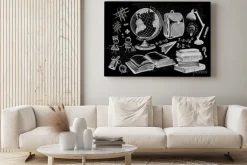 Obraz: A set of graphic school subjects. chalk drawing on a school board.