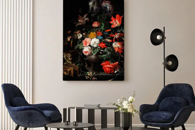 Obraz: Abraham mignon the overturned bouquet