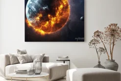 Obraz: Abstract apokaliptyczny tle - pieczenie i eksplodujące planety.