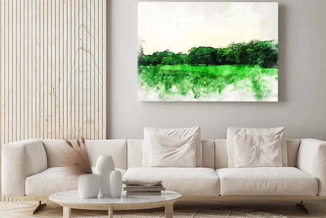 Obraz: Abstract colorful shape on tree and field landscape watercolor