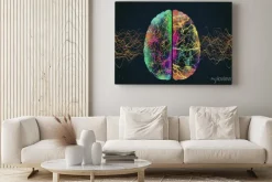 Obraz: Abstract glowing polygonal brain with color lines