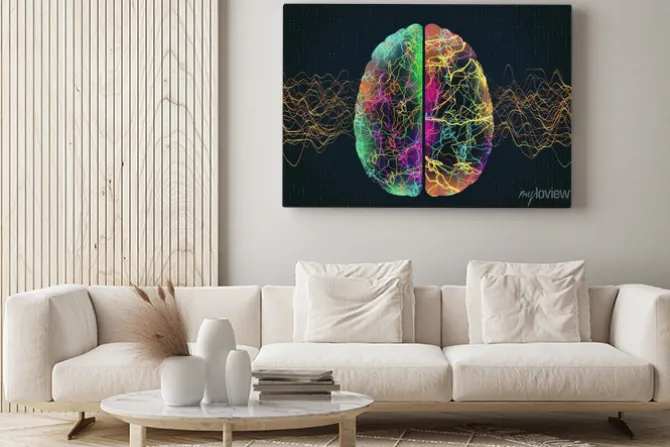 Obraz: Abstract glowing polygonal brain with color lines