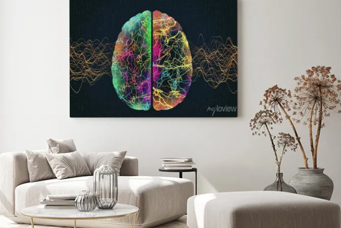 Obraz: Abstract glowing polygonal brain with color lines