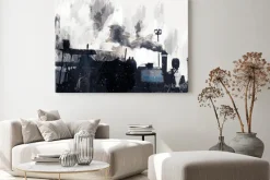 Obraz: Abstract painting of vintage train with smoke, digital painting