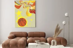 Obraz: Abstract pionowy baner koszykówki z żółtymi gwiazdami