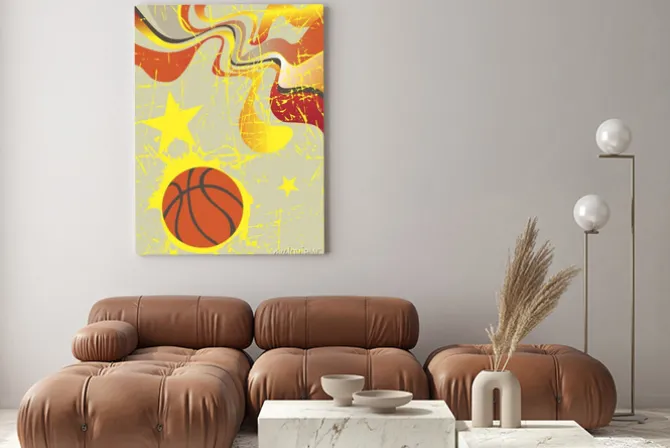 Obraz: Abstract pionowy baner koszykówki z żółtymi gwiazdami