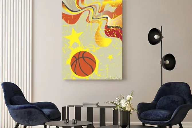 Obraz: Abstract pionowy baner koszykówki z żółtymi gwiazdami