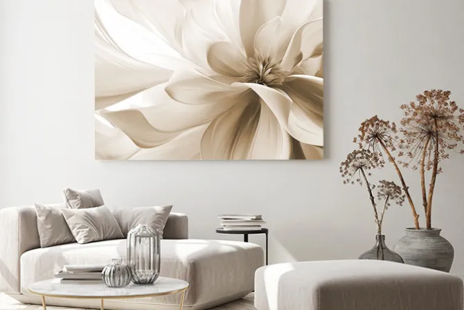 Obraz: Abstrakcja 3d beżowo-biały kwiat