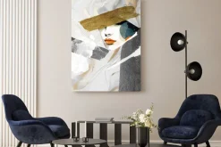 Obraz: Abstrakcja z twarzą kobiety i kolorową farbą