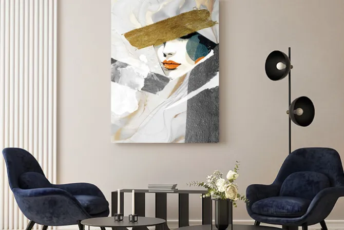 Obraz: Abstrakcja z twarzą kobiety i kolorową farbą