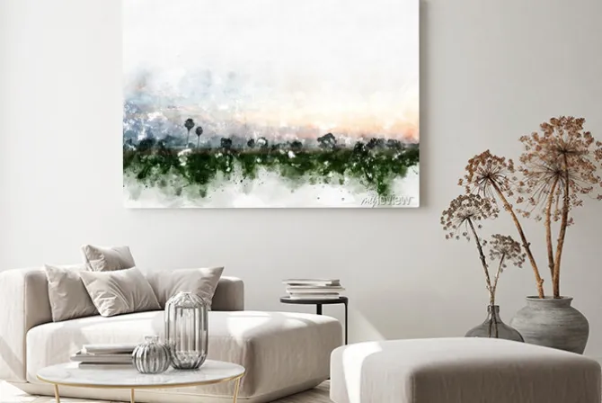 Obraz: Abstrakcjonistyczny kolorowy pole krajobraz na akwarela obrazu