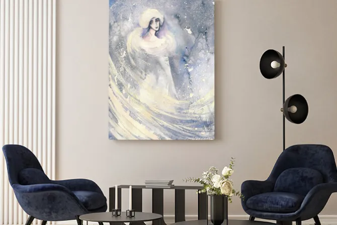 Obraz: Abstrakcyjna akwarela ilustracja przedstawiająca portret kobiety