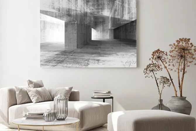 Obraz: Abstrakcyjna ilustracji 3d z grunge betonowej wnętrza miejskiego