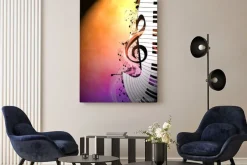 Obraz: Abstrakcyjna ilustracja z pianinem i nutami