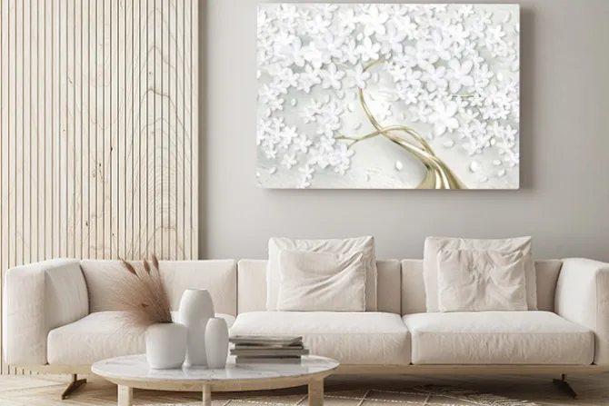Obraz: Abstrakcyjna magnolia białe kwiaty 3d