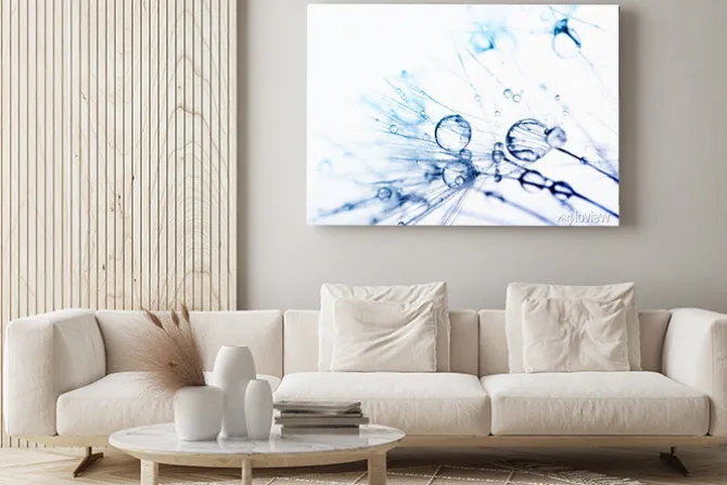 Obraz: Abstrakcyjna makro fotografii nasion roślin z wody spada.