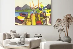 Obraz: Abstrakcyjna scena portowa z rytmem i dynamiką barw