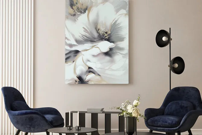 Obraz: Abstrakcyjne biało-złote kwiaty