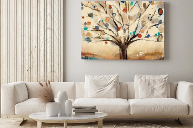 Obraz: Abstrakcyjne drzewo - malowana ciepłymi barwami natura