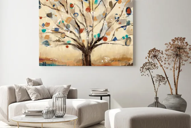 Obraz: Abstrakcyjne drzewo - malowana ciepłymi barwami natura