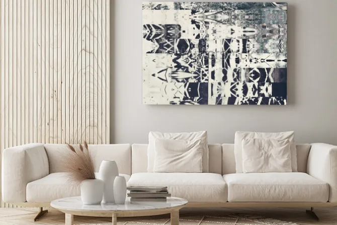 Obraz: Abstrakcyjne figury i pasy tworzące geometryczny wzór