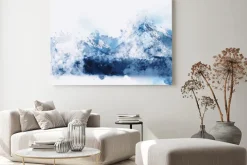Obraz: Abstrakcyjne góry w niebieskim odcieniu cyfrowej akwareli