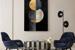 Obraz: Abstrakcyjne koła kształty geometryczne na ciemnym tle