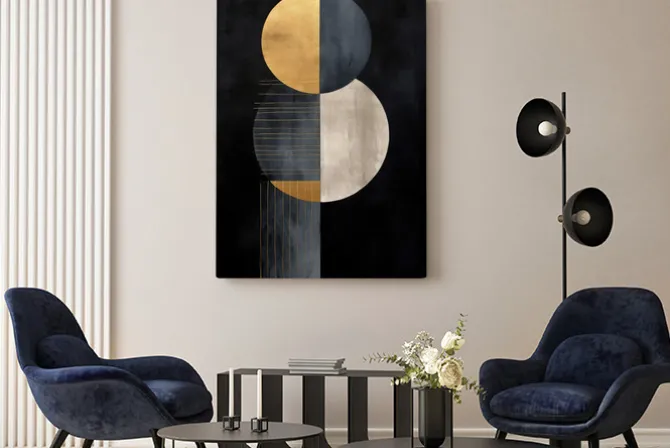 Obraz: Abstrakcyjne koła kształty geometryczne na ciemnym tle